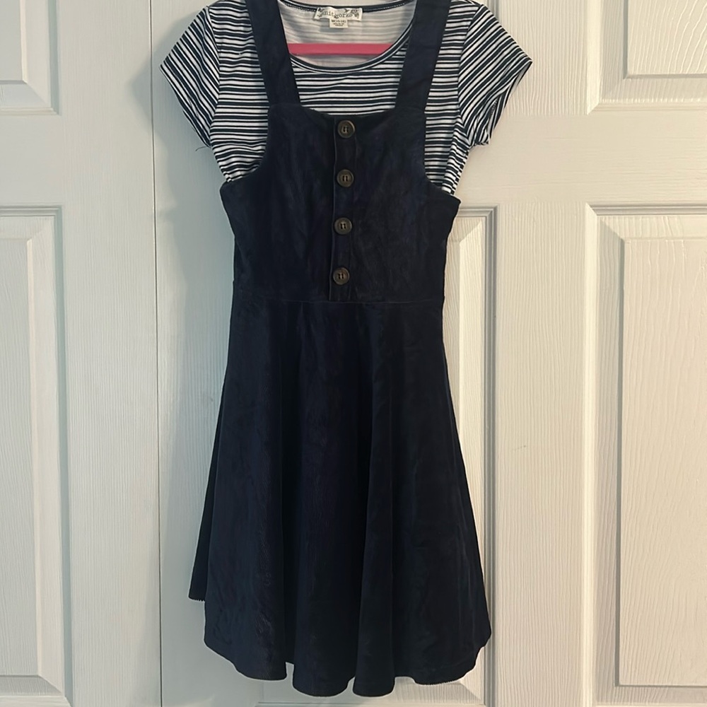 Girls blue ribbed velour dress set